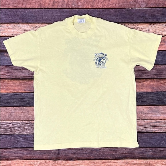 Vintage 1990s Mexico Cabo San Lucas Fishing Yellow Destination Crewneck Tshirt - Picture 1 of 5